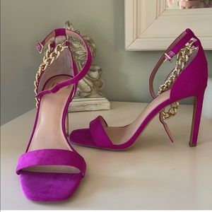 JLo Jennifer Lopez Hot Pink Purple stiletto heels strap & chain